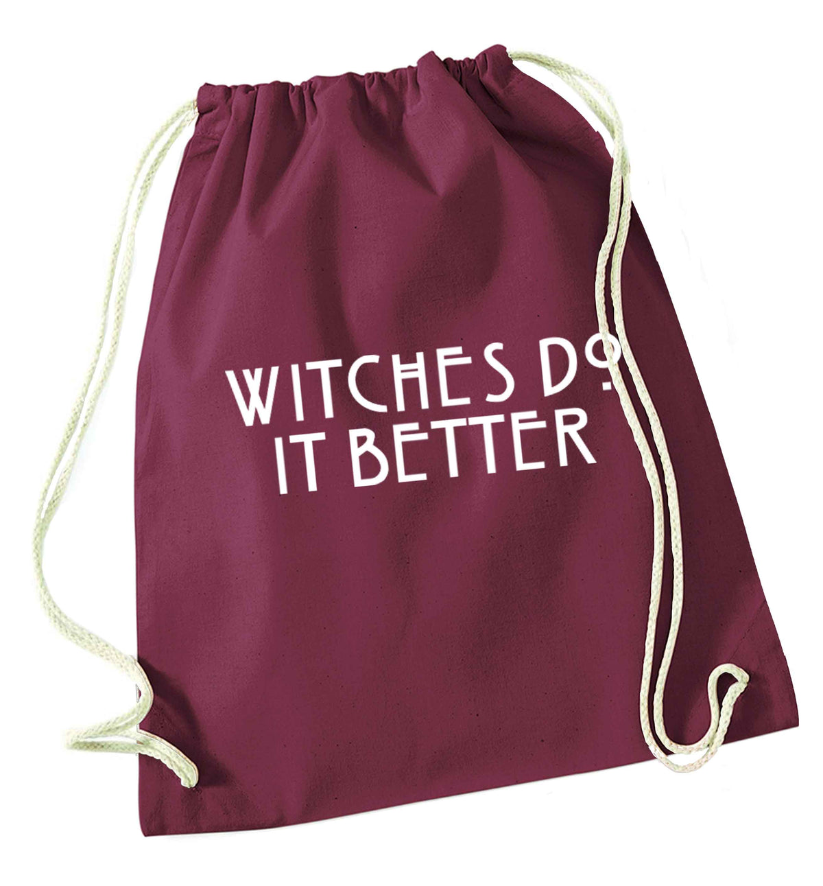 Witches do it better maroon drawstring bag