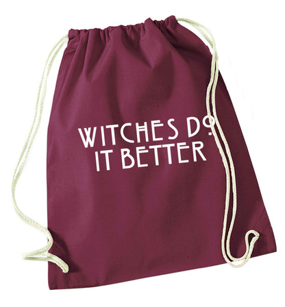 Witches do it better maroon drawstring bag
