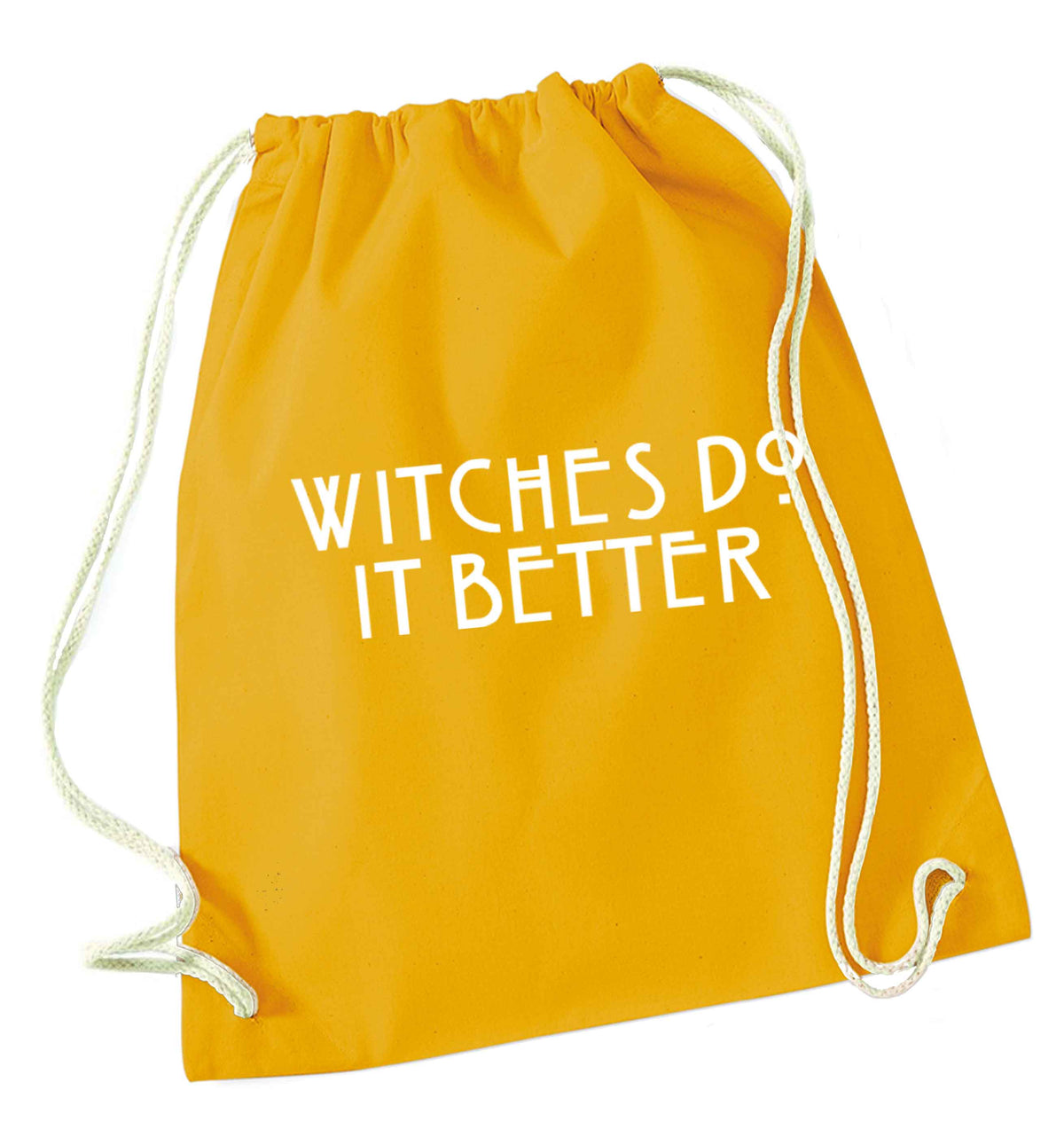 Witches do it better mustard drawstring bag