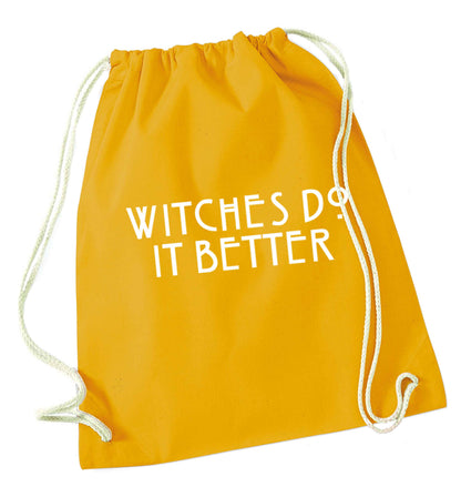 Witches do it better mustard drawstring bag