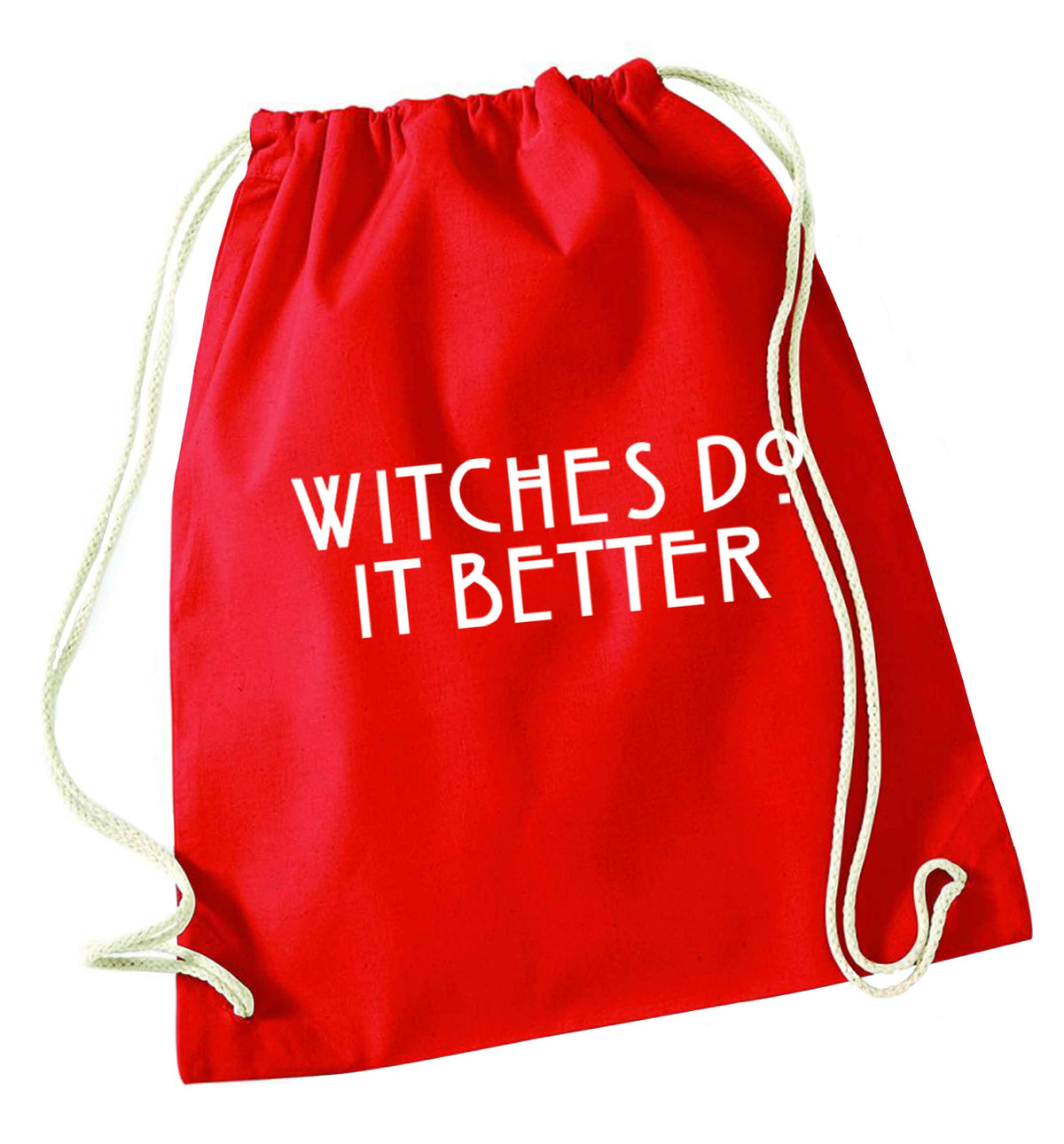 Witches do it better red drawstring bag 