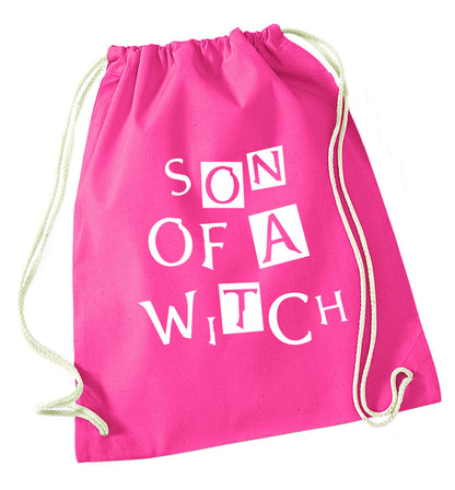Son of a witch pink drawstring bag