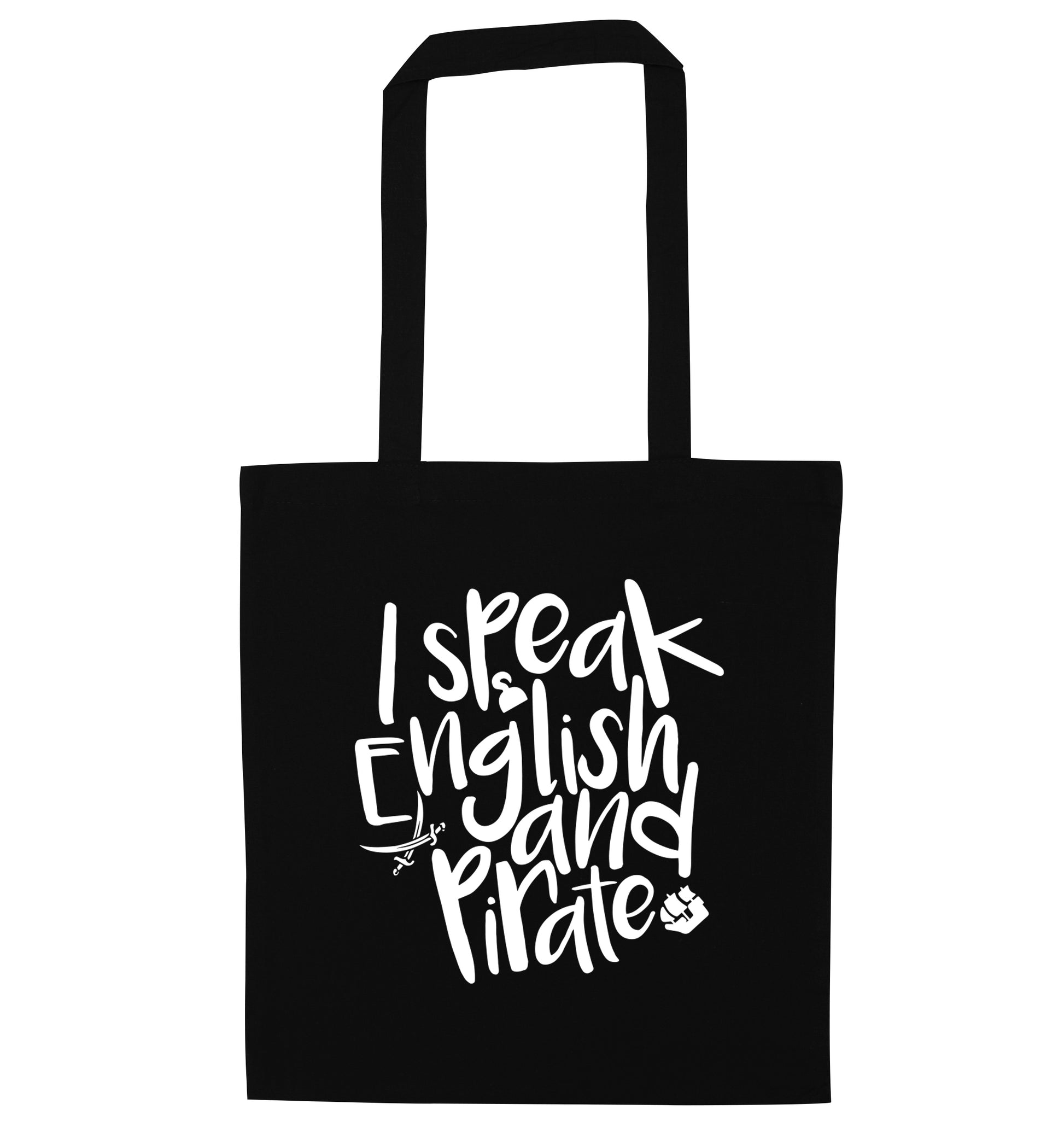 I speak English and pirate black tote bag
