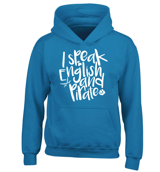 I speak English and pirate children's blue hoodie 12-13 Years