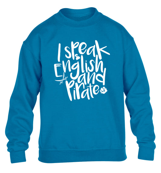 I speak English and pirate children's blue sweater 12-13 Years