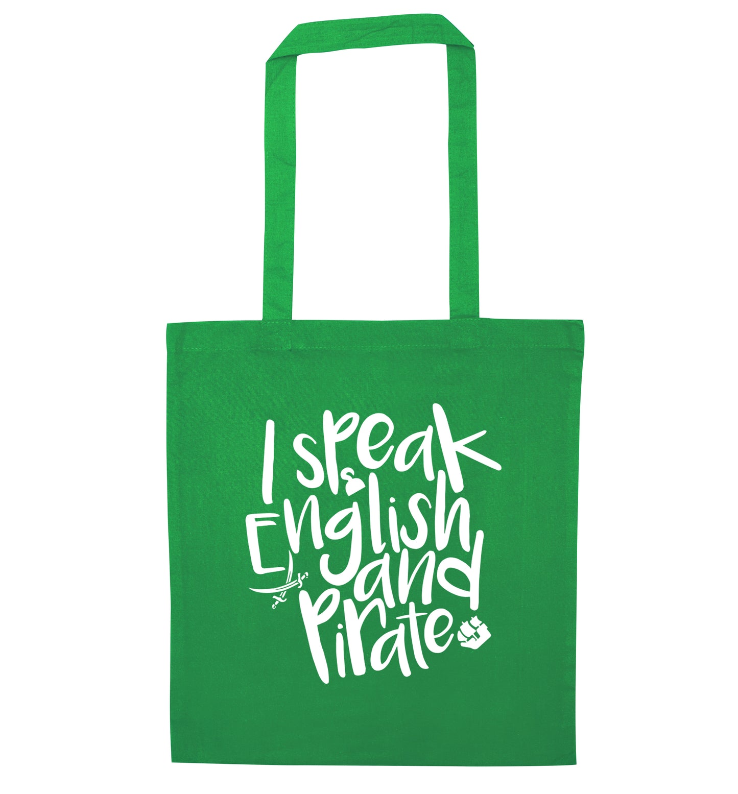 I speak English and pirate green tote bag