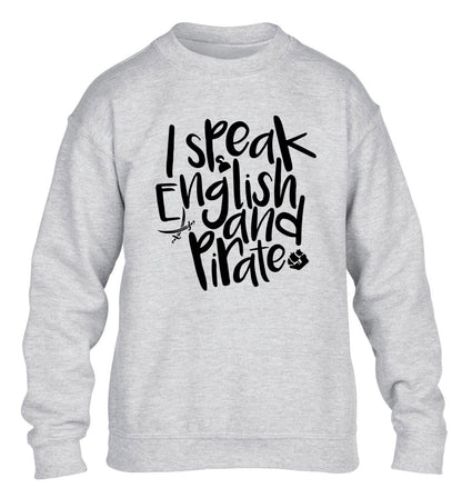 I speak English and pirate children's grey sweater 12-13 Years