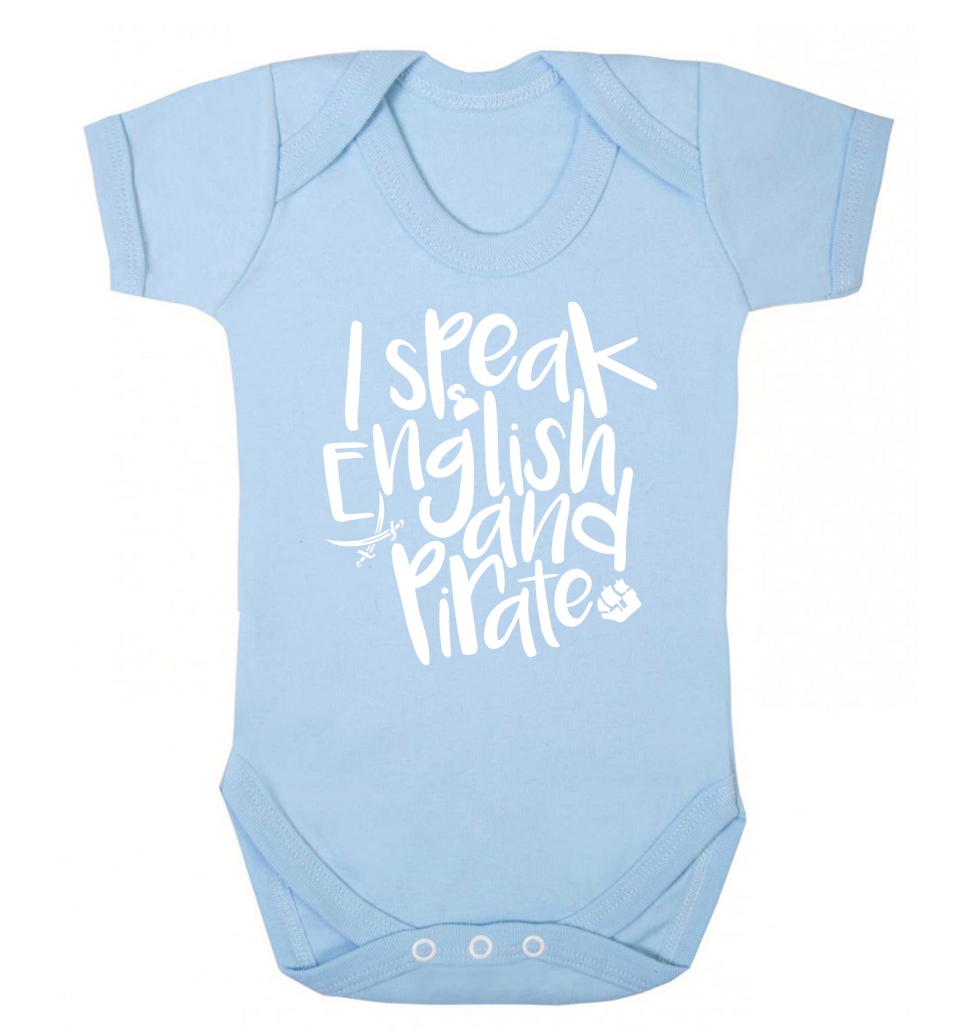 I speak English and pirate Baby Vest pale blue 18-24 months