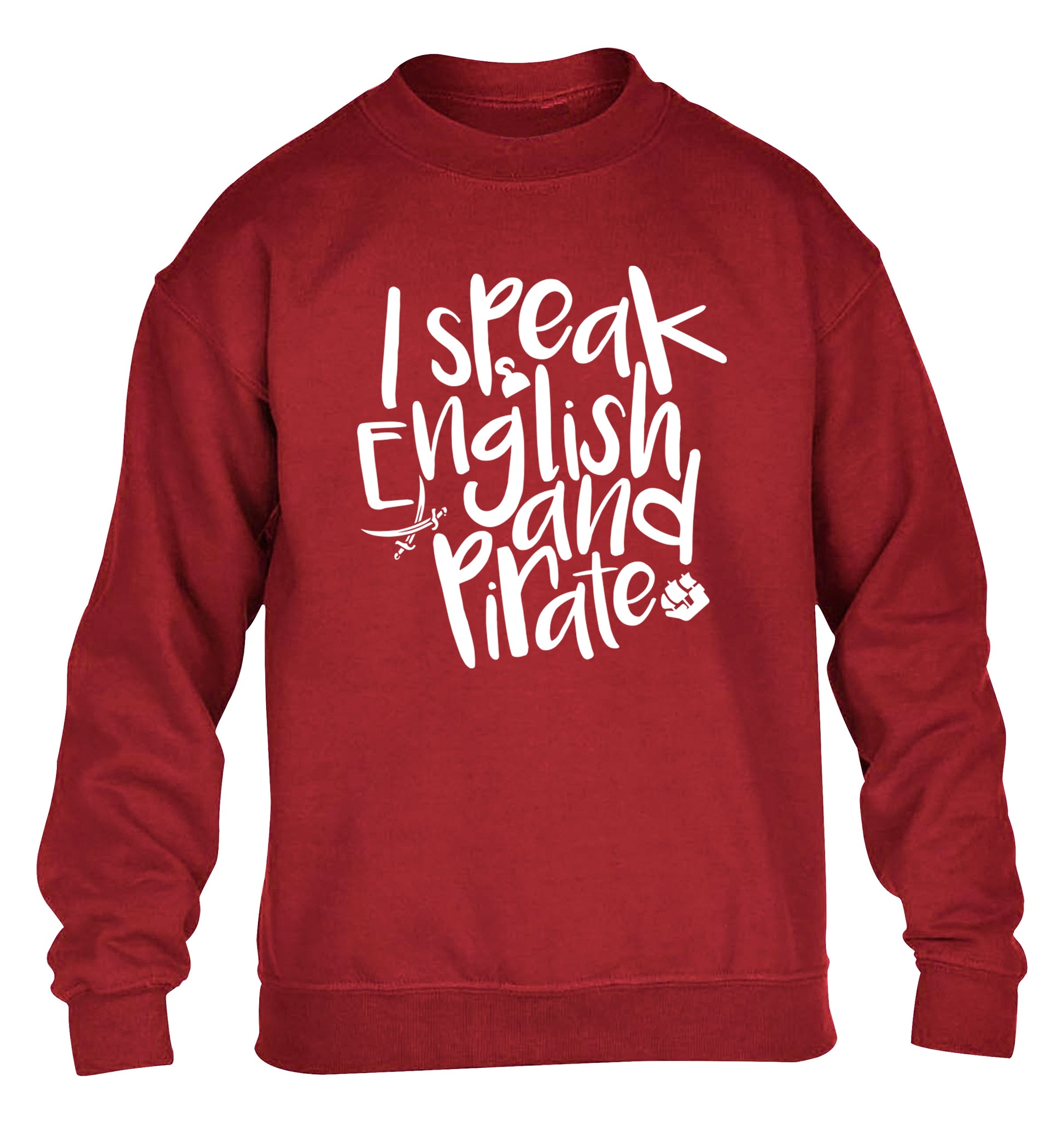 I speak English and pirate children's grey sweater 12-13 Years