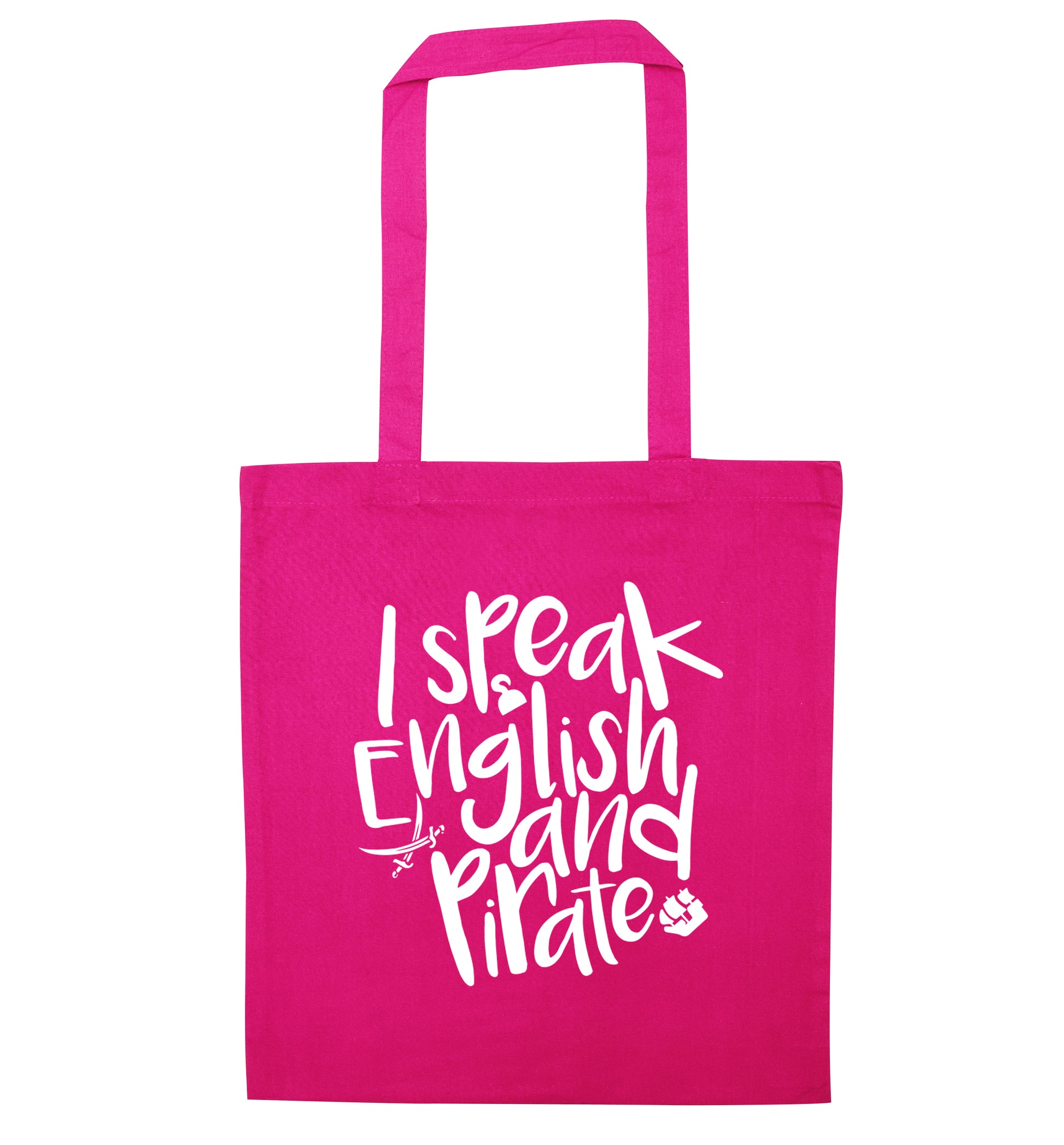 I speak English and pirate pink tote bag