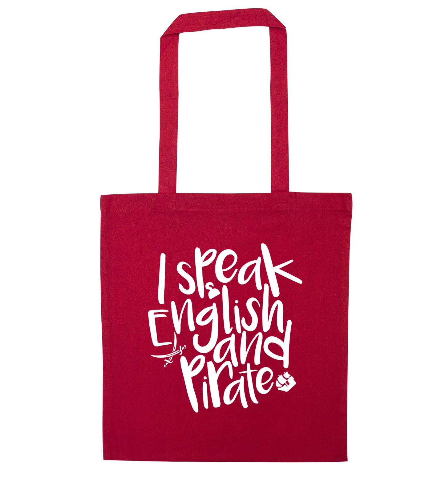 I speak English and pirate red tote bag