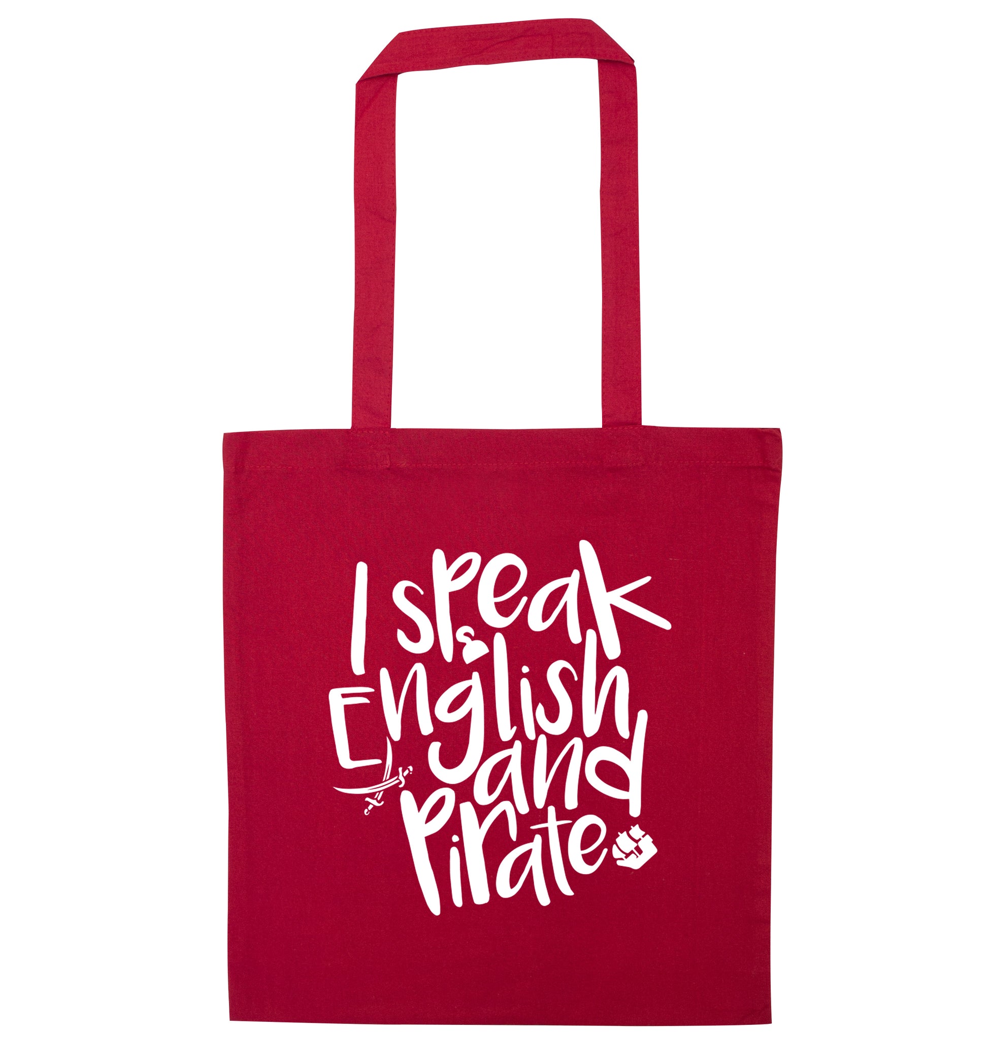 I speak English and pirate red tote bag