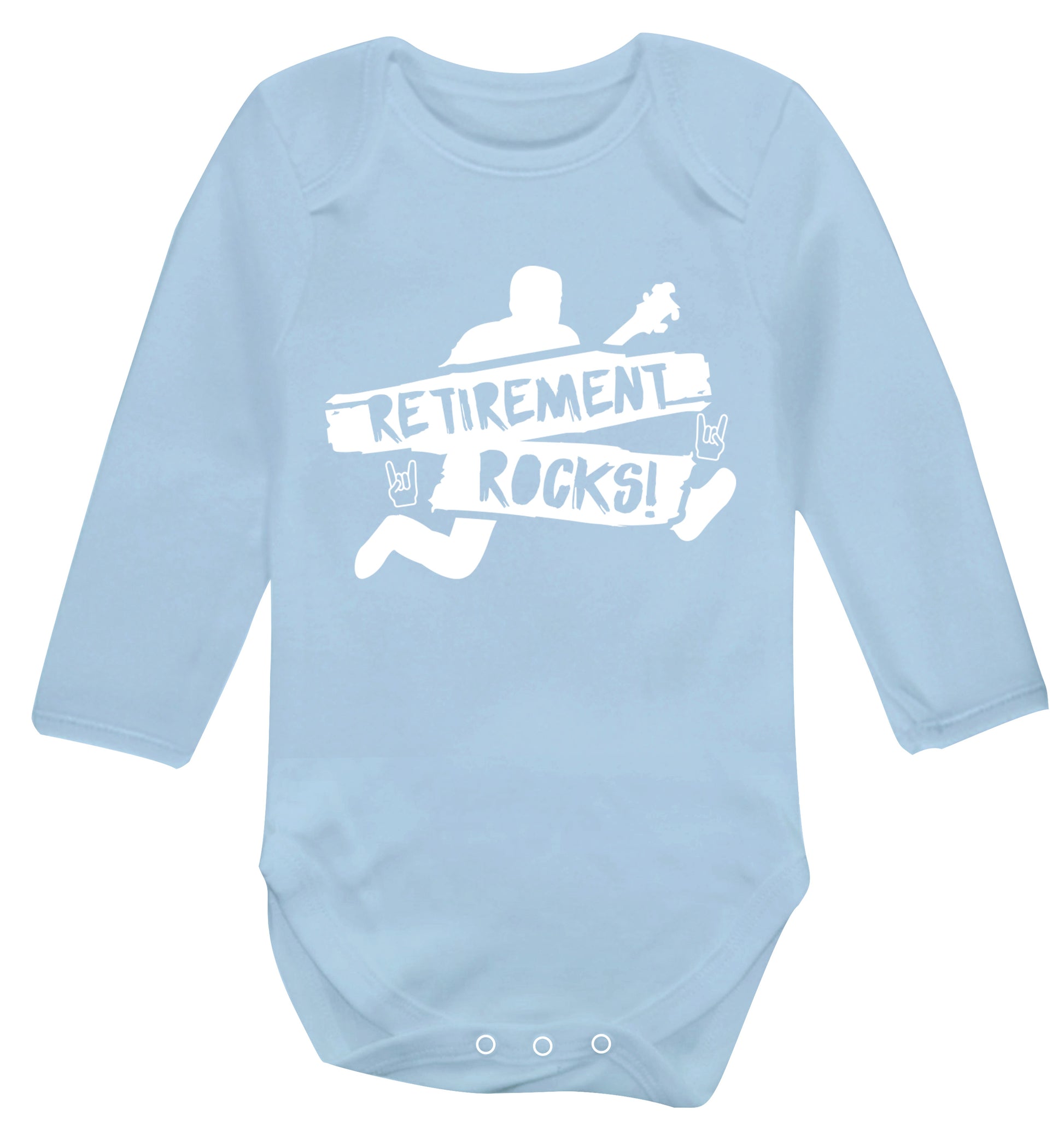 Retirement Rocks Baby Vest long sleeved pale blue 6-12 months