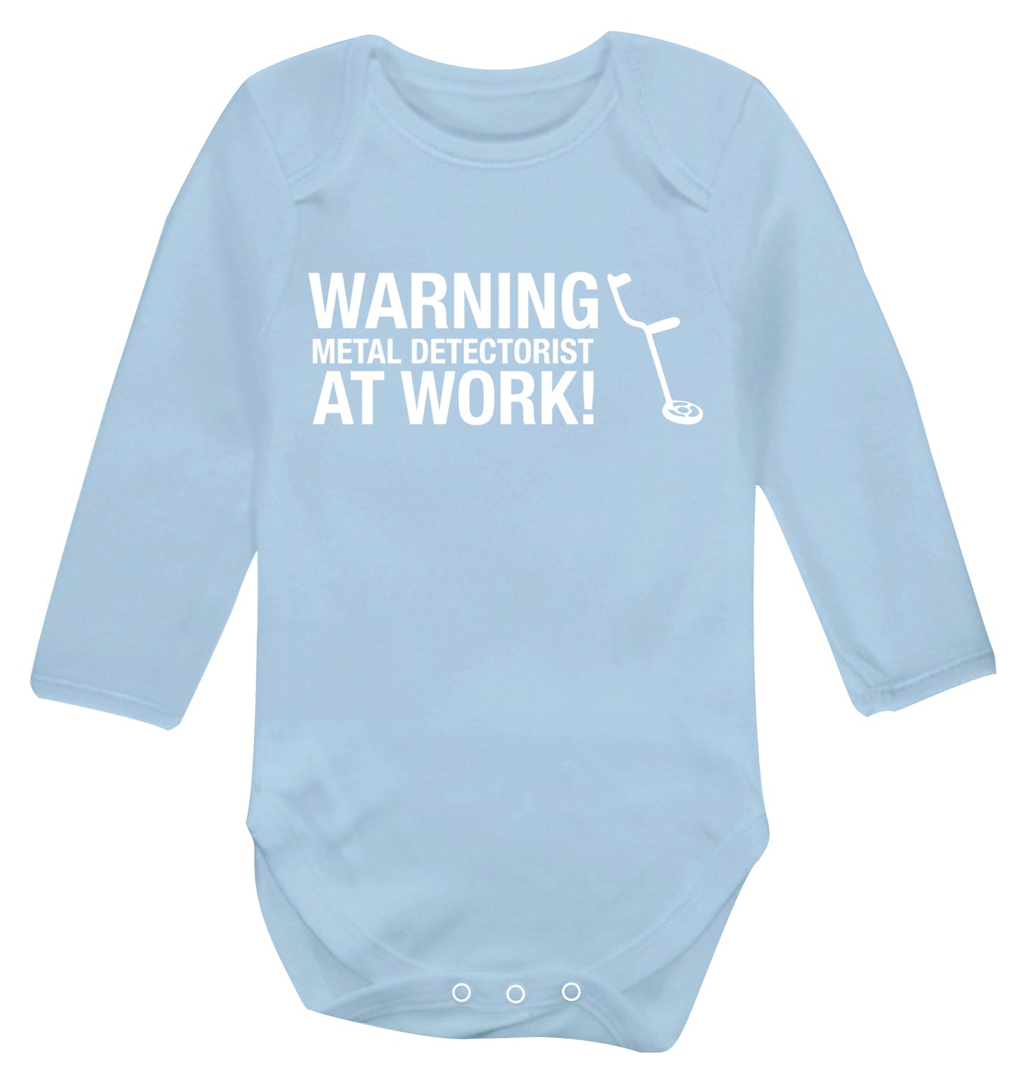 Warning metal detectorist at work! Baby Vest long sleeved pale blue 6-12 months