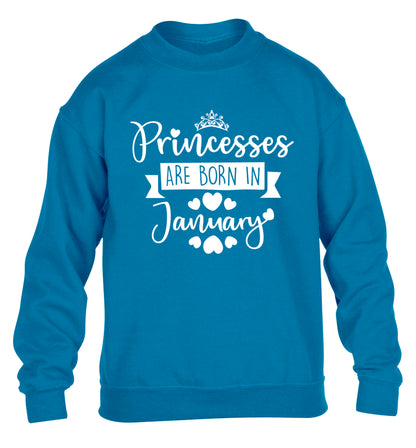 Princesses are born in January children's blue sweater 12-13 Years