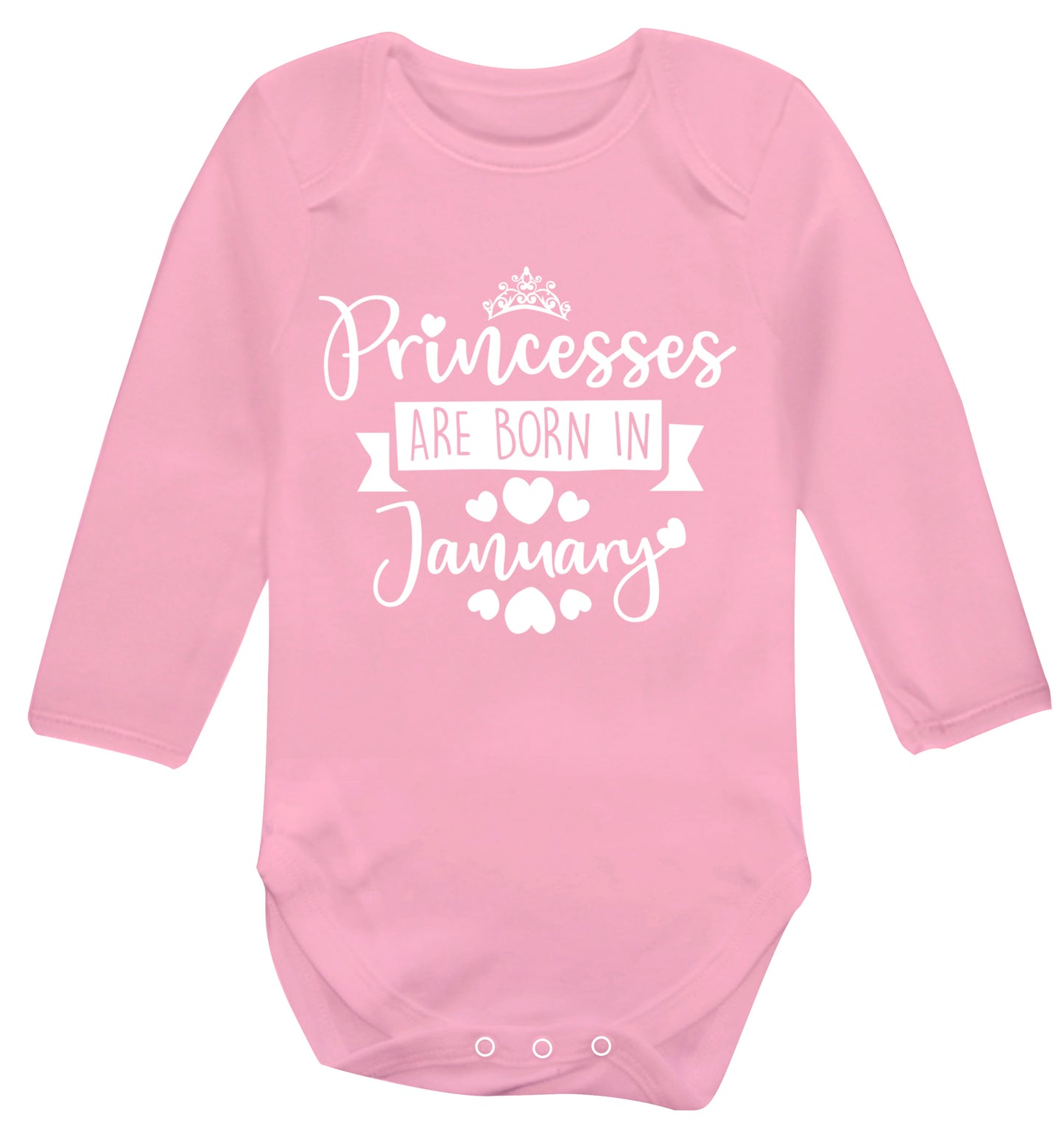 Princesses are born in January Baby Vest long sleeved pale pink 6-12 months