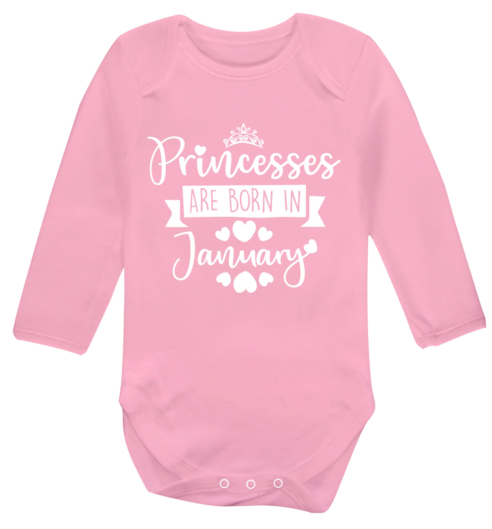 Princesses are born in January Baby Vest long sleeved pale pink 6-12 months