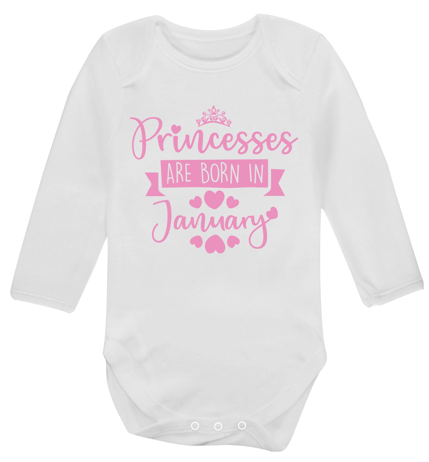 Princesses are born in January Baby Vest long sleeved white 6-12 months