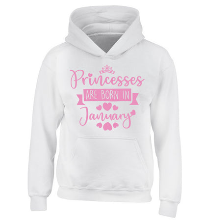 Princesses are born in January children's white hoodie 12-13 Years