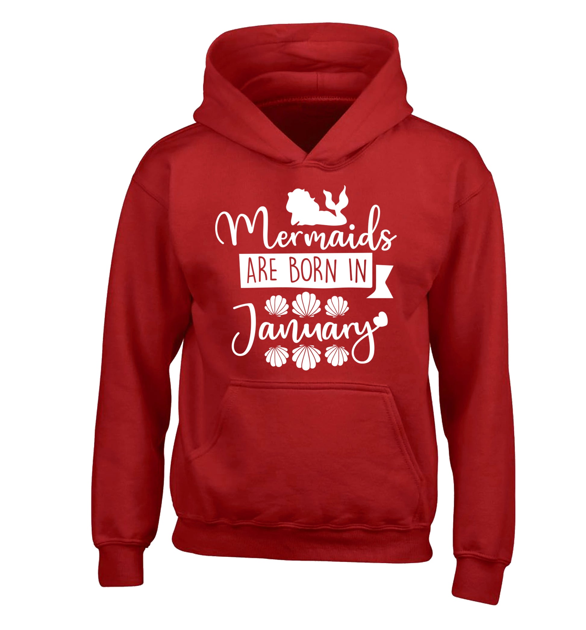 Mermaids are born in January children's red hoodie 12-13 Years