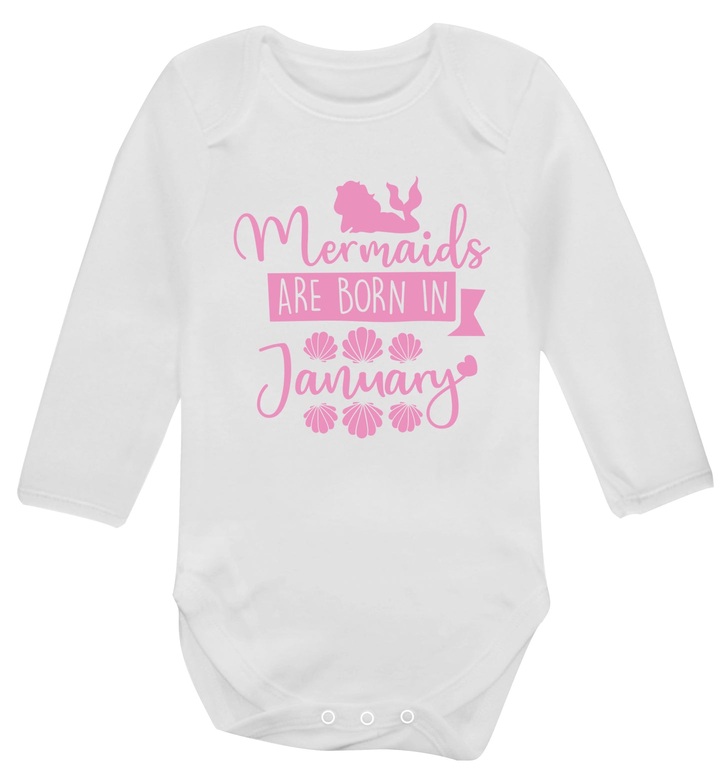 Mermaids are born in January Baby Vest long sleeved white 6-12 months