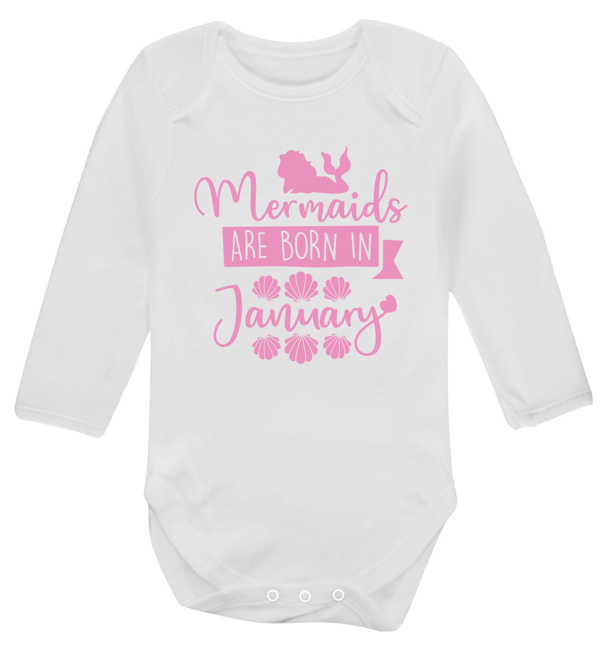 Mermaids are born in January Baby Vest long sleeved white 6-12 months