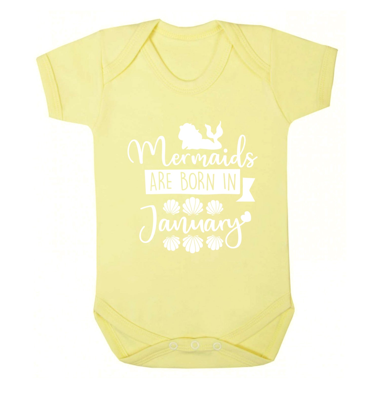 Mermaids are born in January Baby Vest pale yellow 18-24 months
