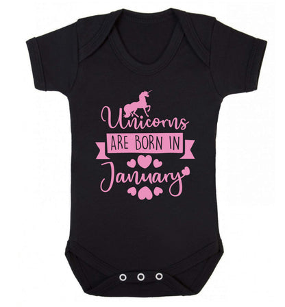 Unicorns are born in January Baby Vest black 18-24 months