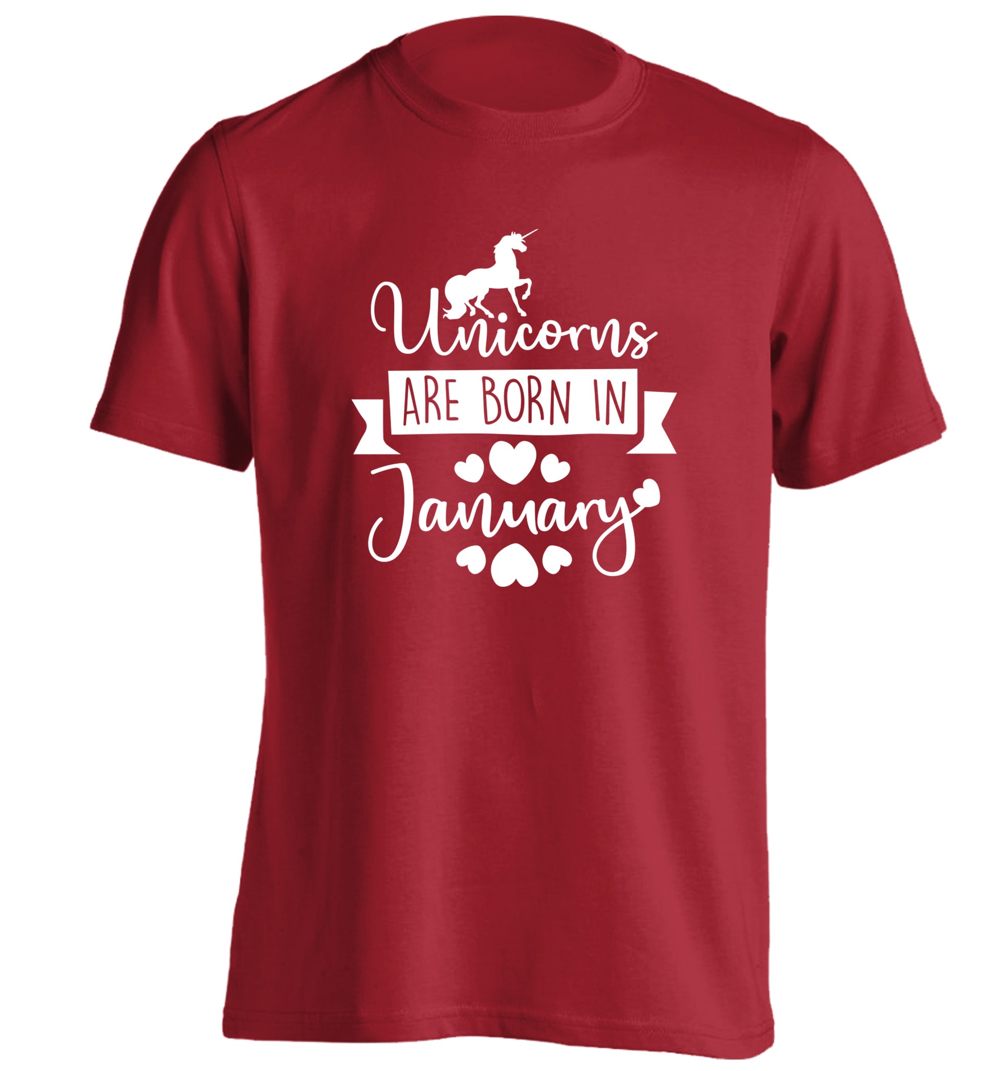 Unicorns are born in January adults unisex red Tshirt 2XL