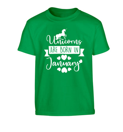 Unicorns are born in January Children's green Tshirt 12-13 Years