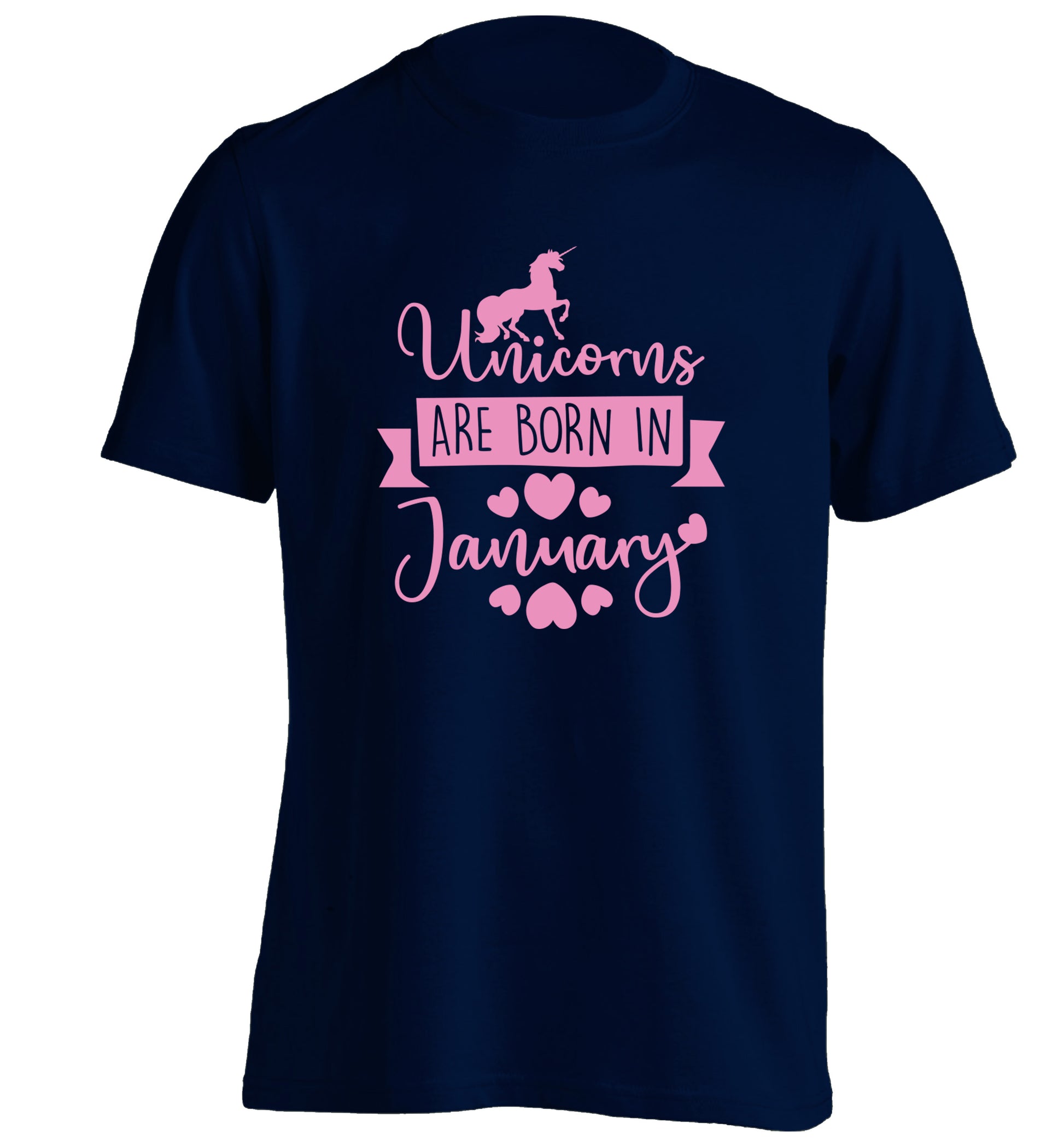 Unicorns are born in January adults unisex navy Tshirt 2XL