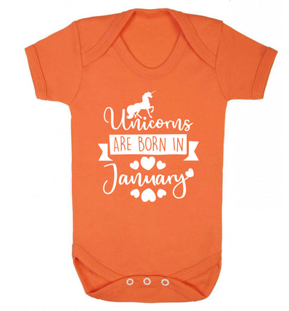 Unicorns are born in January Baby Vest orange 18-24 months