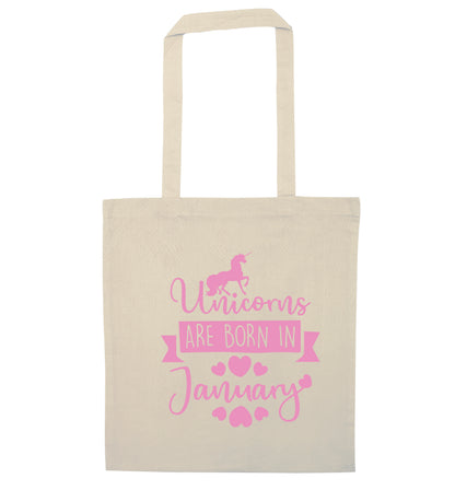 Unicorns are born in January natural tote bag