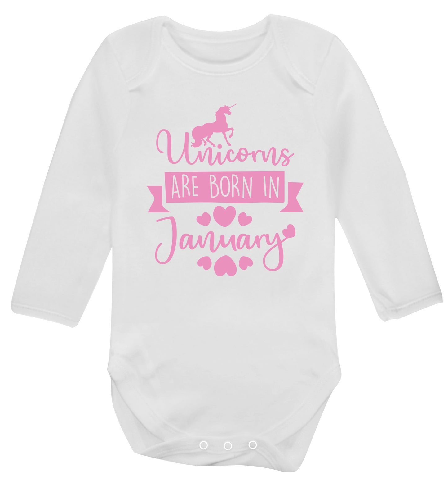 Unicorns are born in January Baby Vest long sleeved white 6-12 months