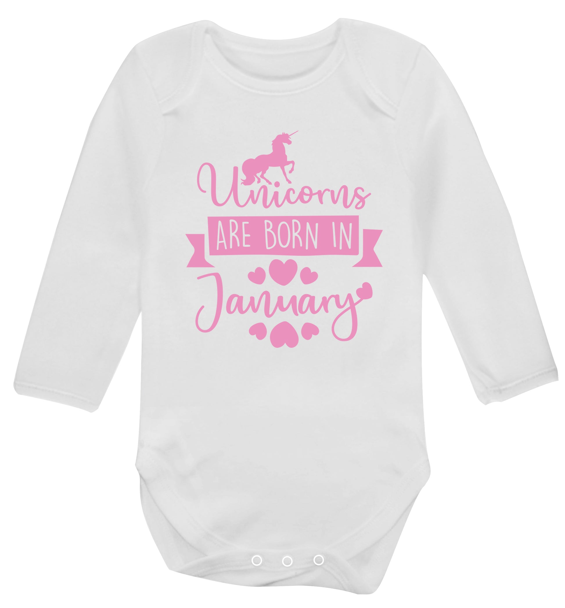 Unicorns are born in January Baby Vest long sleeved white 6-12 months