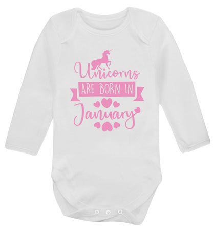 Unicorns are born in January Baby Vest long sleeved white 6-12 months
