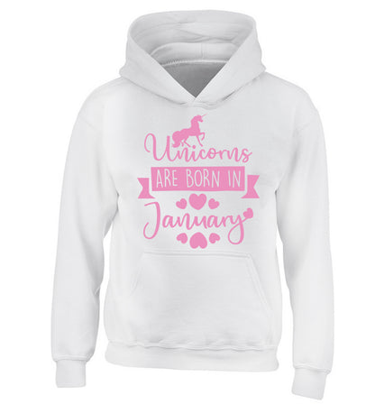 Unicorns are born in January children's white hoodie 12-13 Years