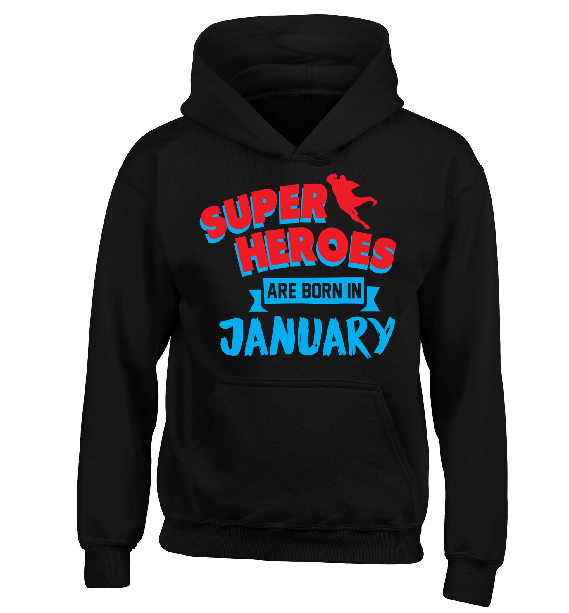 Superheros are born in January children's black hoodie 12-13 Years