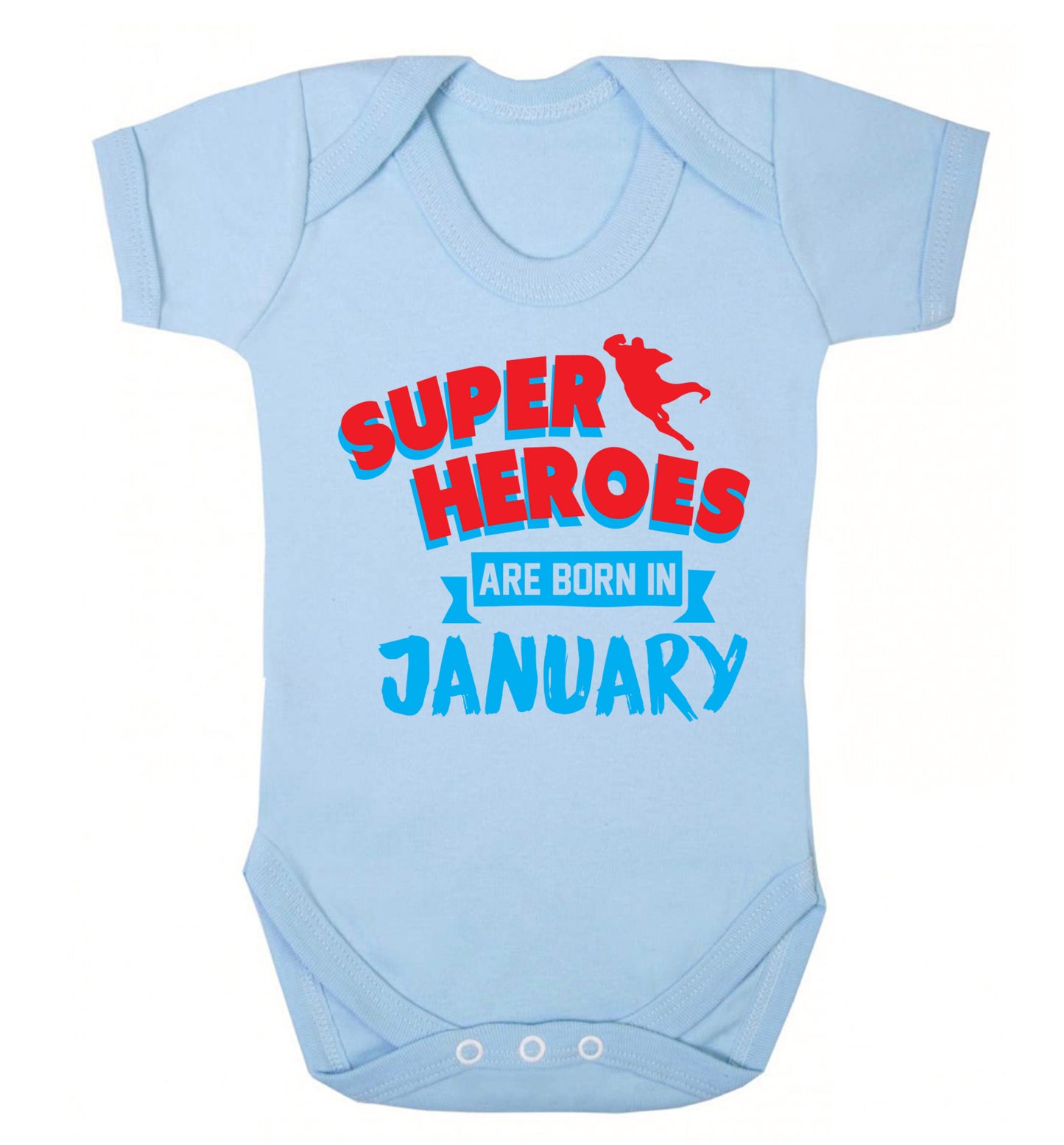 Superheros are born in January Baby Vest pale blue 18-24 months