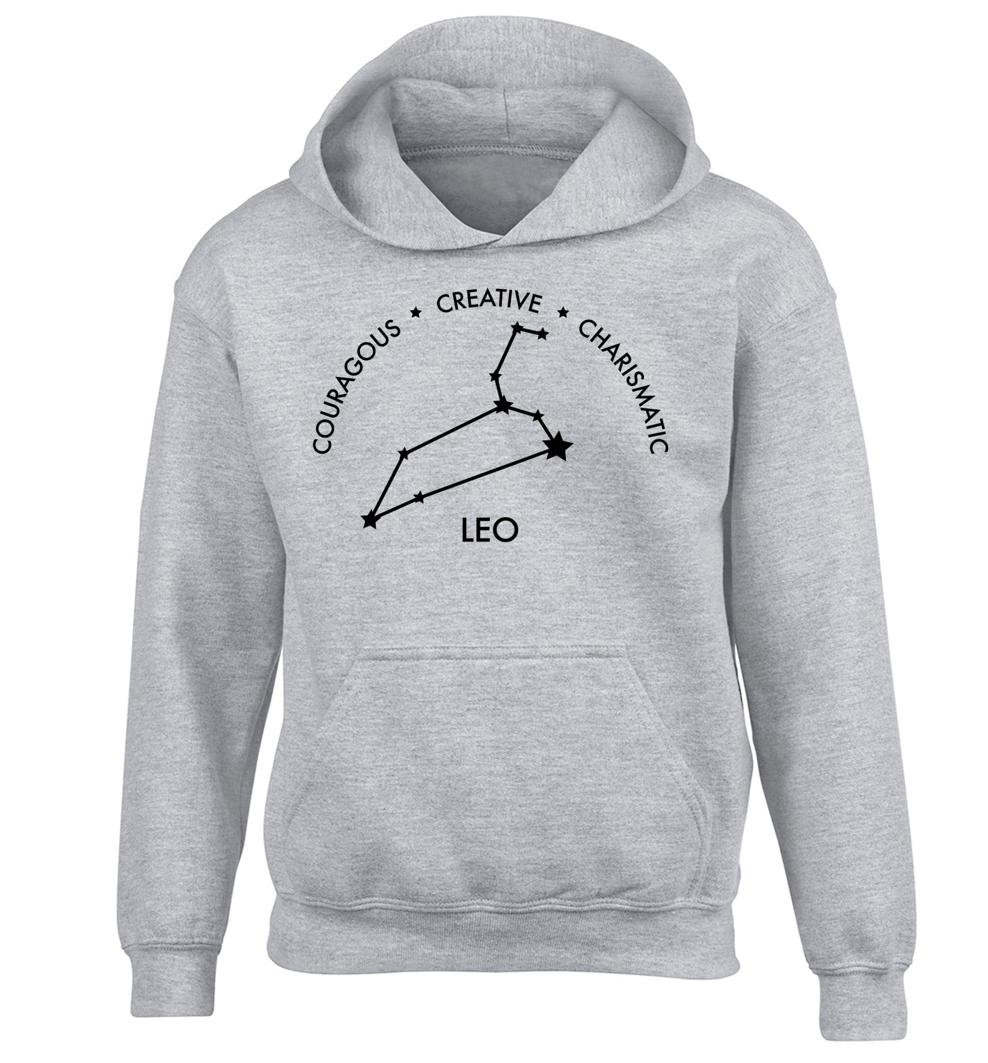 Leo - Courageous | Creative | Charismatic children's grey hoodie 12-13 Years