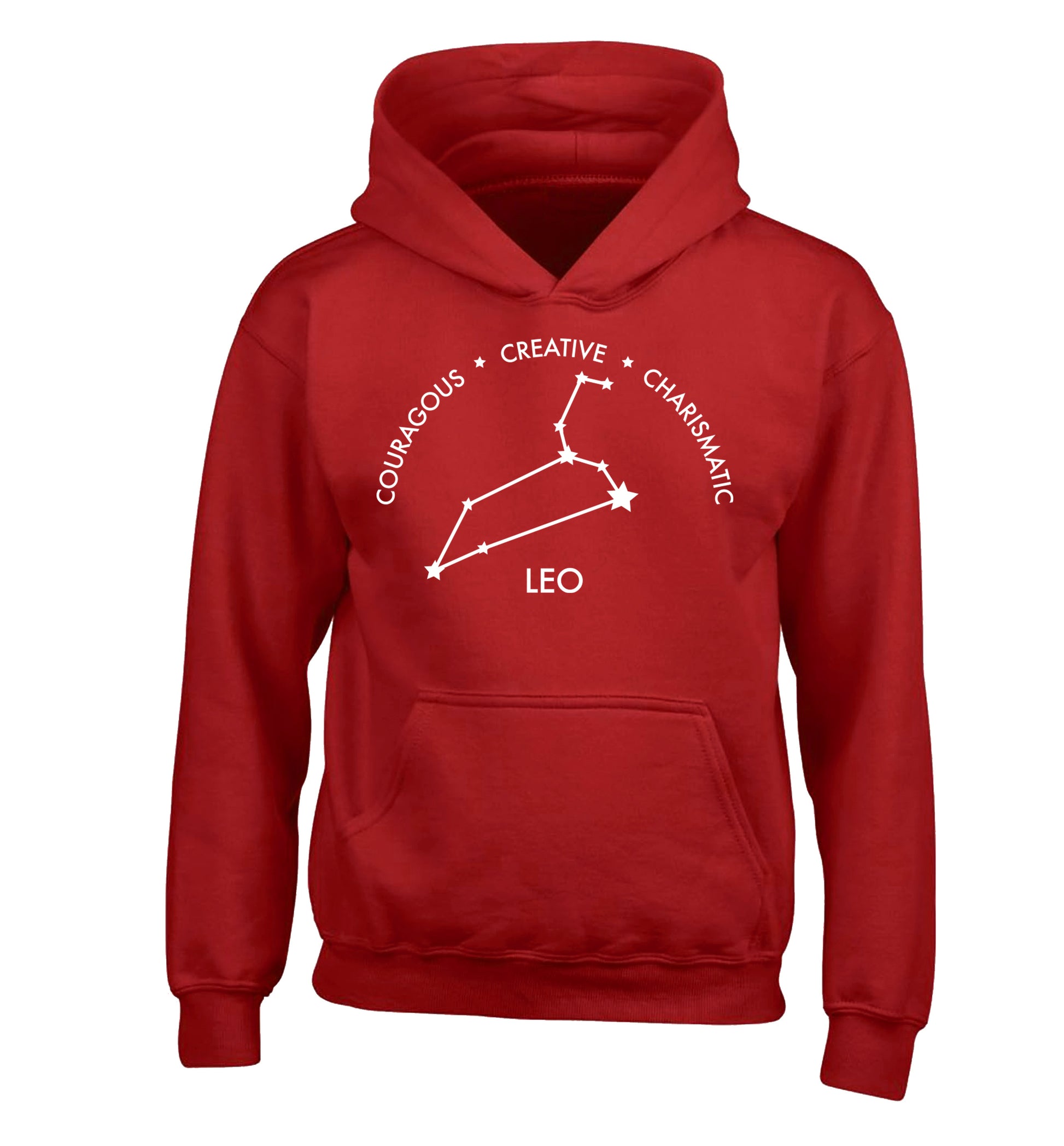 Leo - Courageous | Creative | Charismatic children's red hoodie 12-13 Years