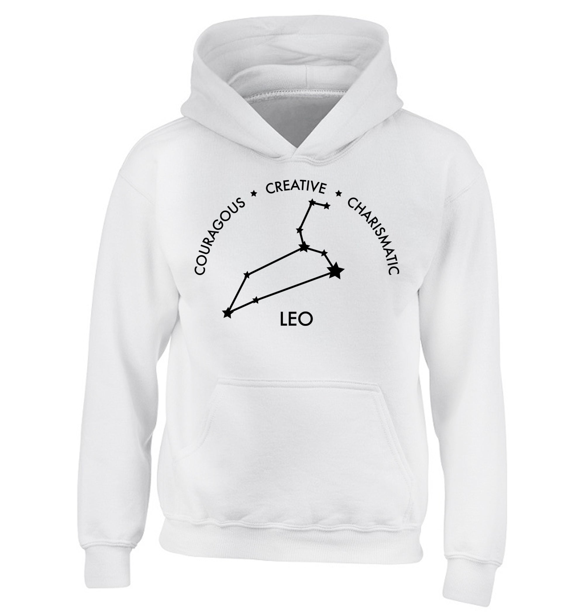 Leo - Courageous | Creative | Charismatic children's white hoodie 12-13 Years