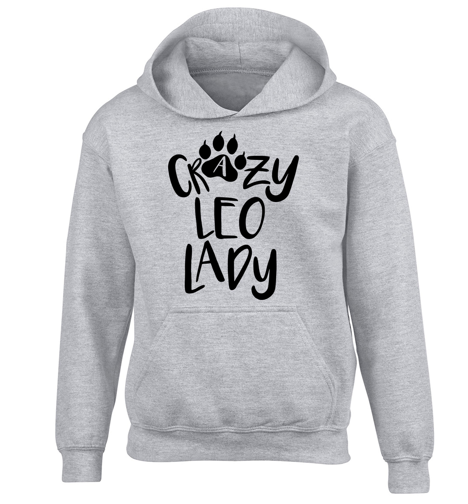 Crazy leo lady children's grey hoodie 12-13 Years