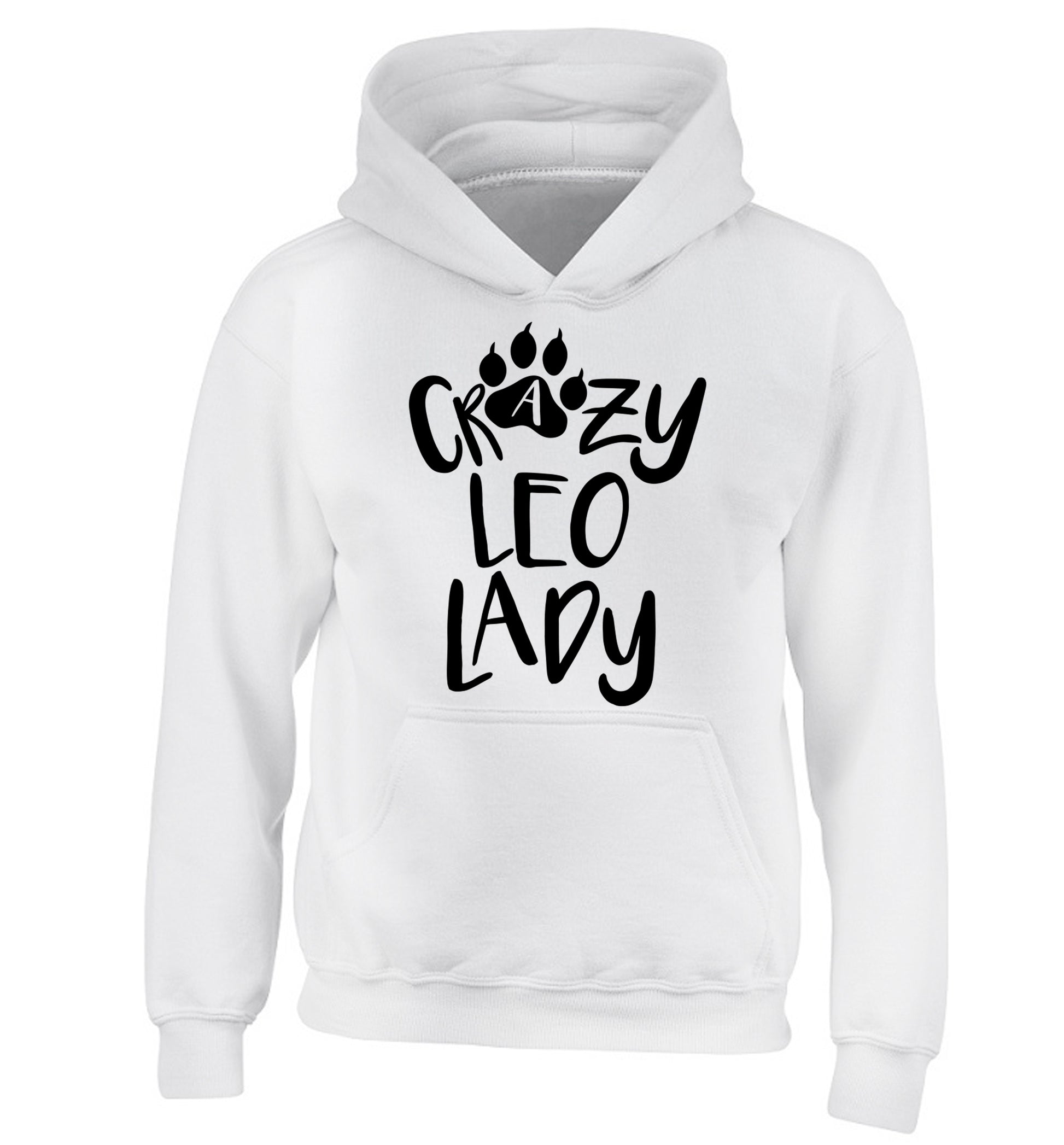 Crazy leo lady children's white hoodie 12-13 Years