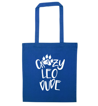 Crazy leo dude blue tote bag
