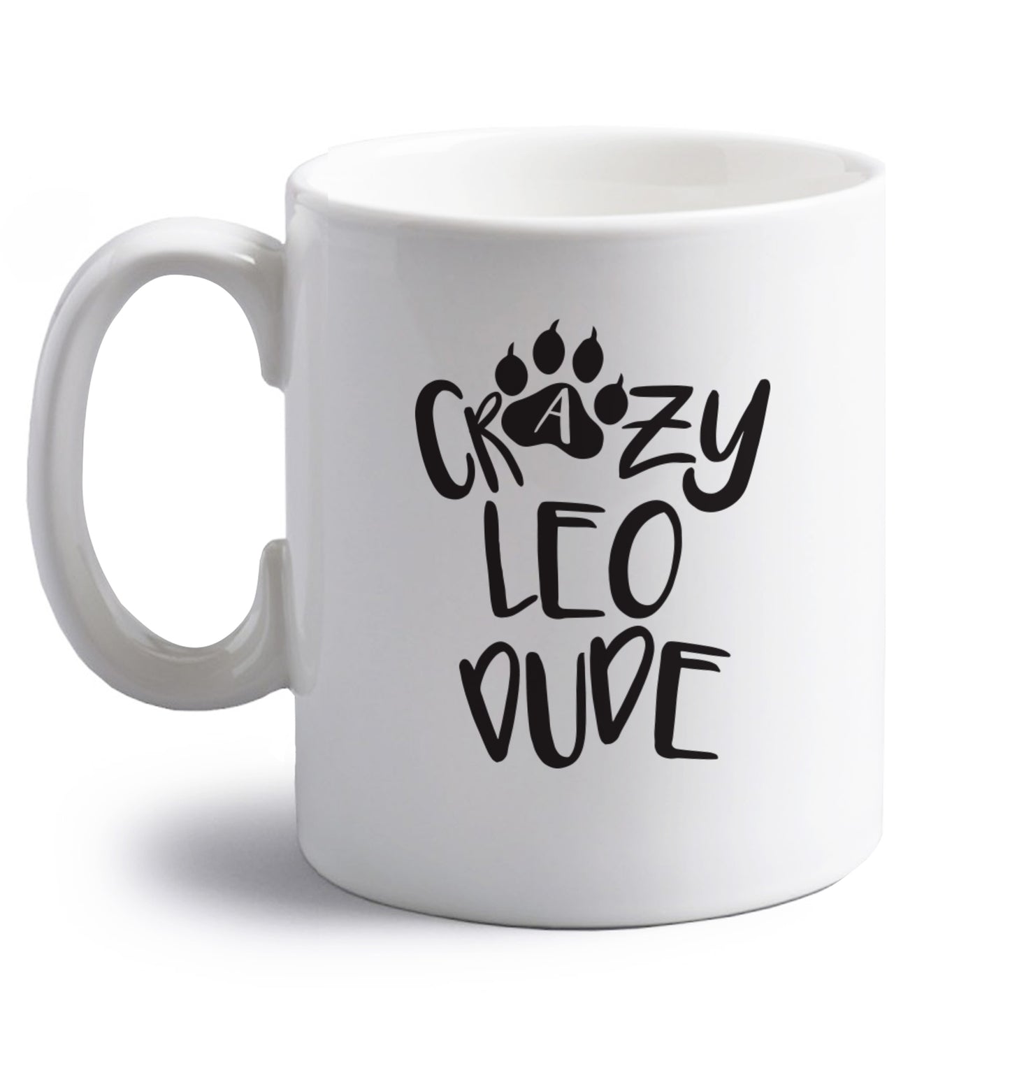 Crazy leo dude right handed white ceramic mug 