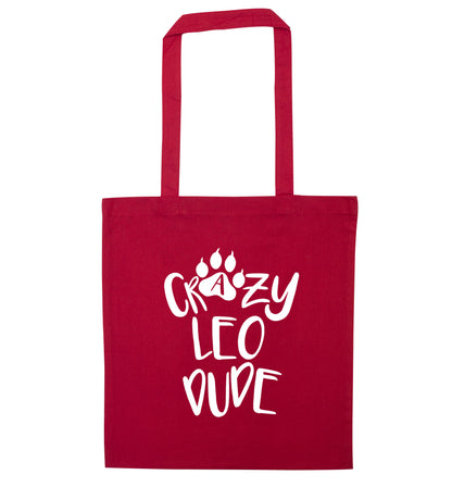 Crazy leo dude red tote bag