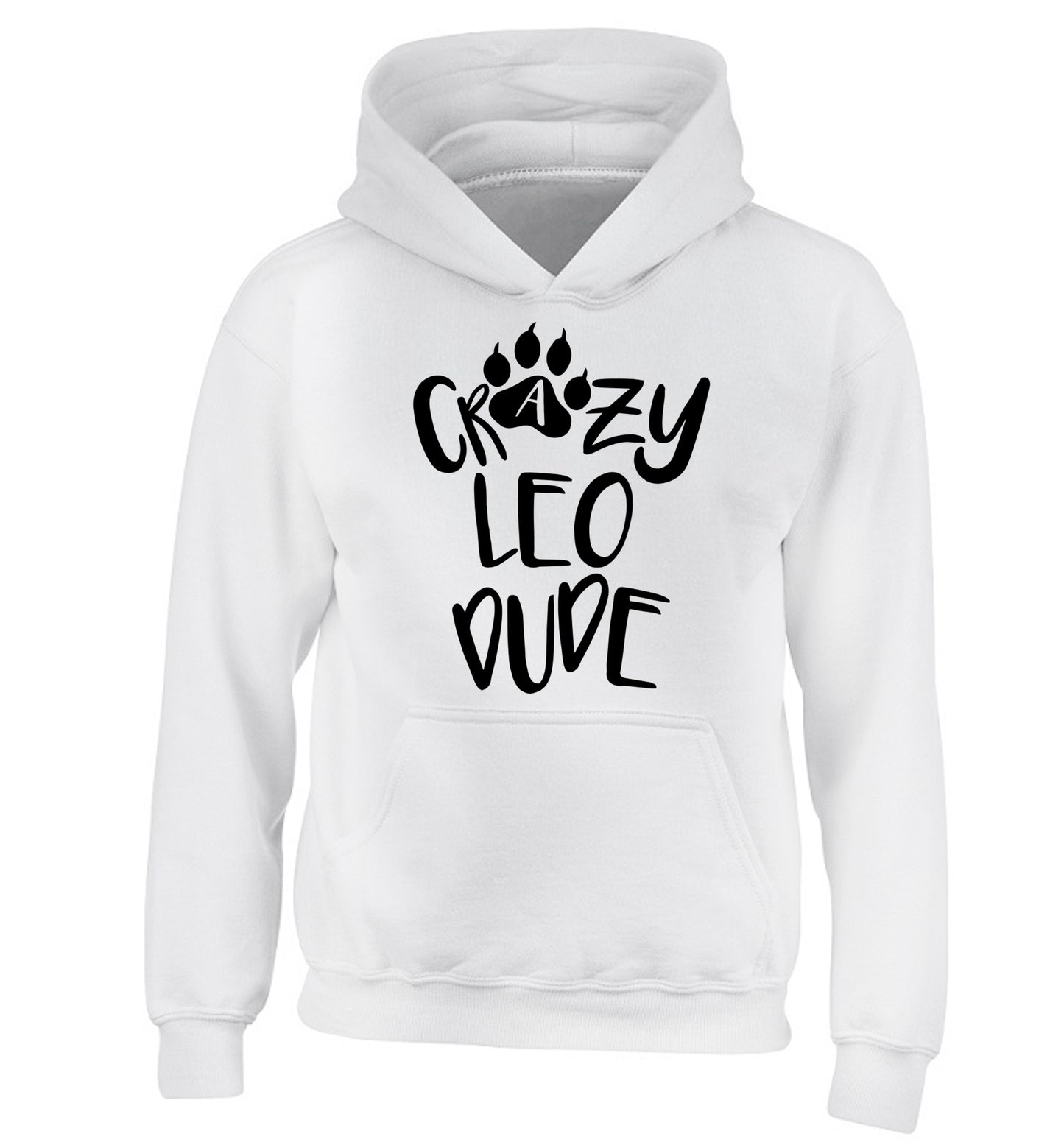 Crazy leo dude children's white hoodie 12-13 Years