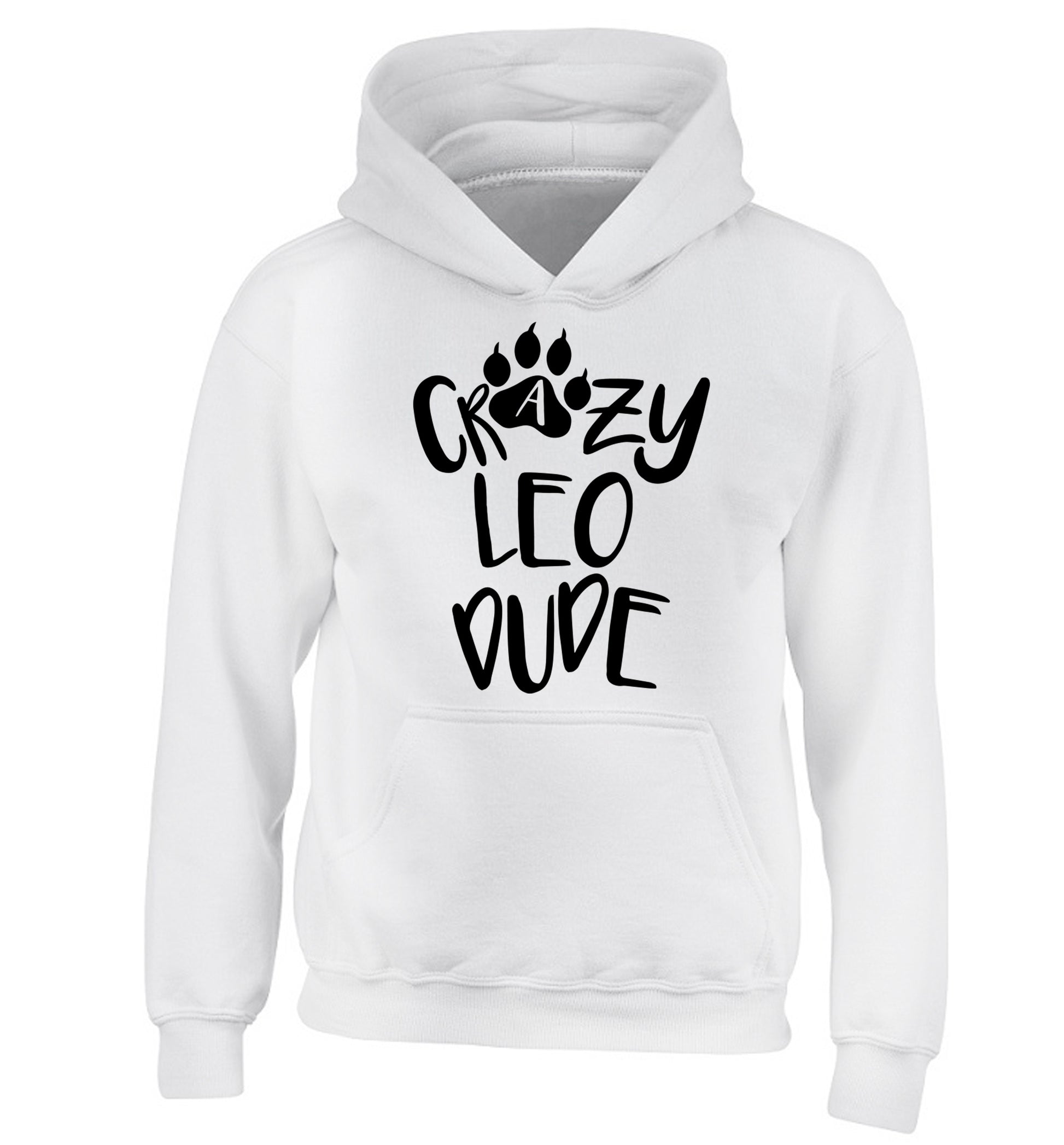 Crazy leo dude children's white hoodie 12-13 Years