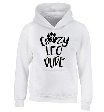 Crazy leo dude children's white hoodie 12-13 Years